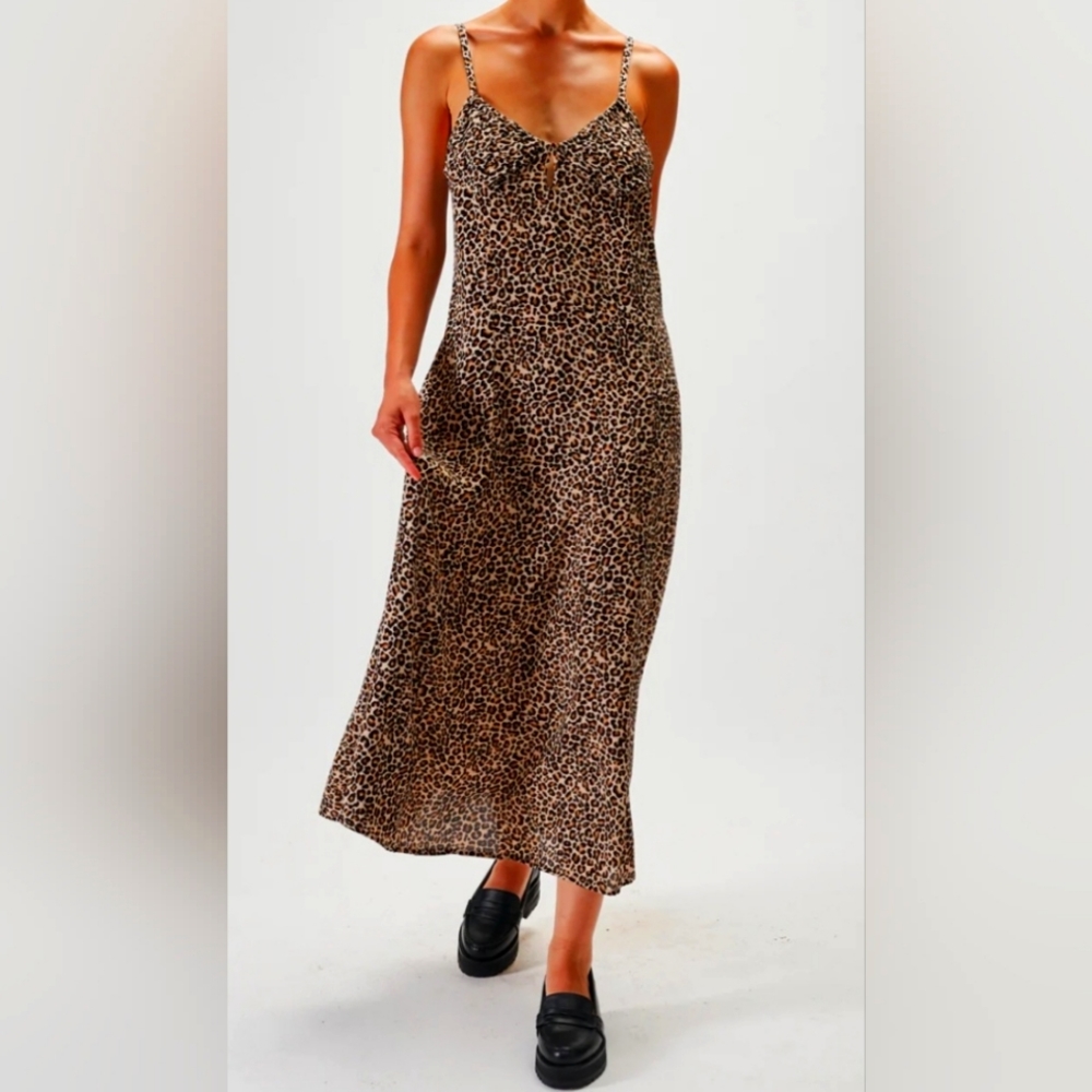 Rue Stiic Bianca Slip Dress Desert Leopard Sz Large NWT